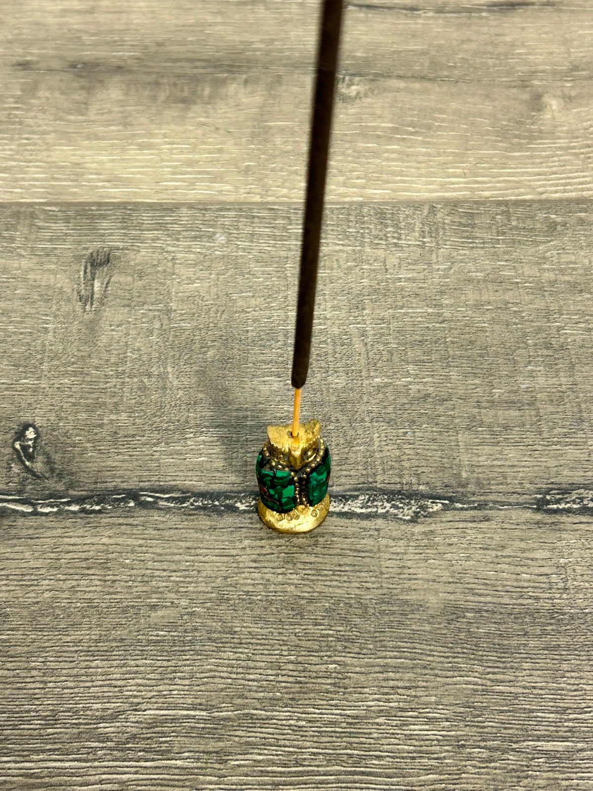 Small Metal & Stone Owl Incense Holder