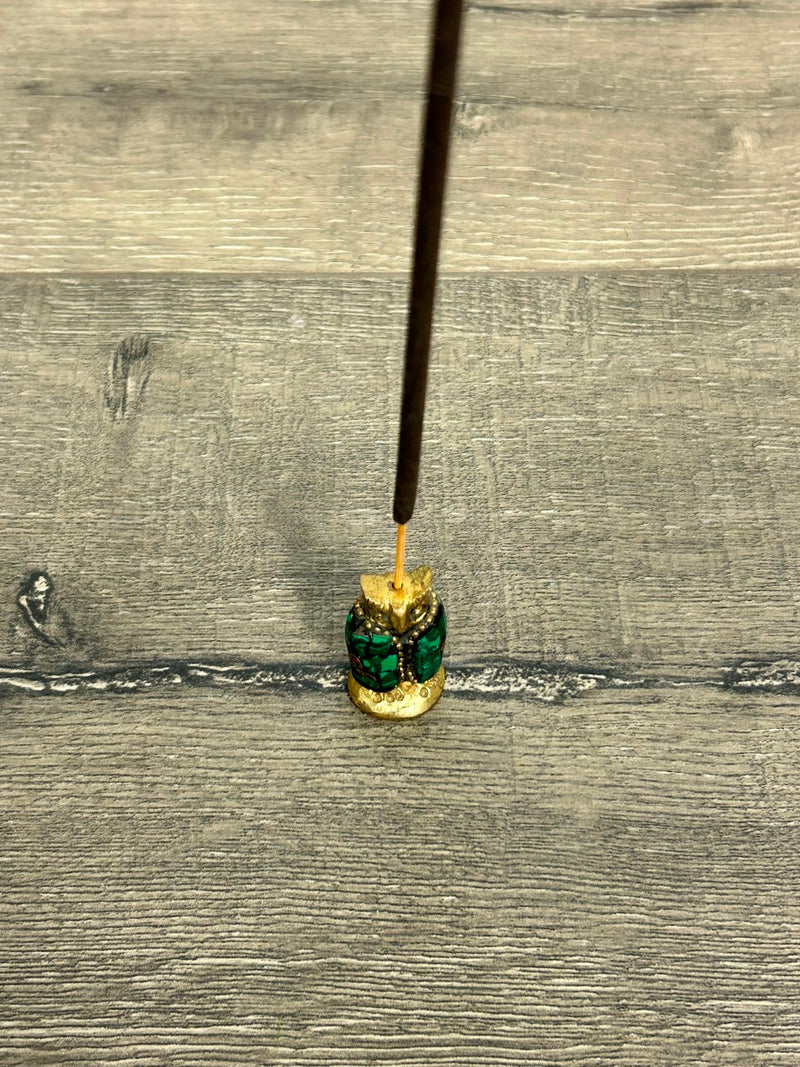 Small Metal & Stone Owl Incense Holder