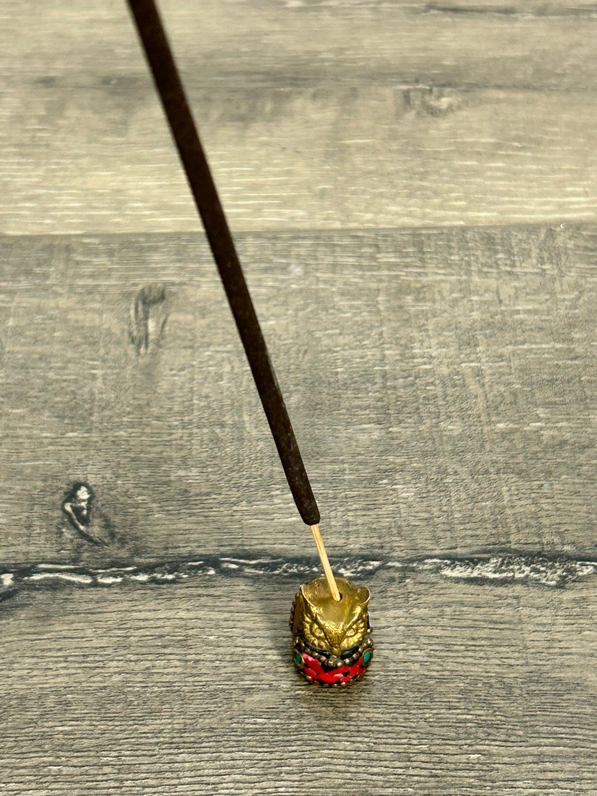 Small Metal & Stone Owl Incense Holder
