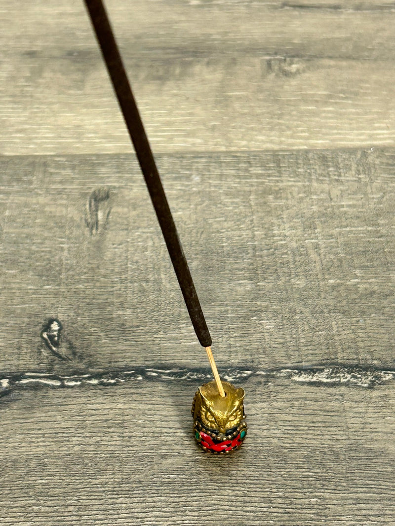 Small Metal & Stone Owl Incense Holder