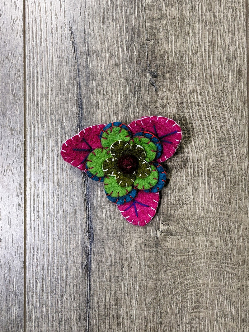 Felt Flower And Leaf Brooch