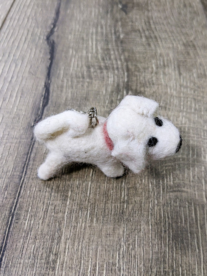 Felt Dog with a Bow Keyring