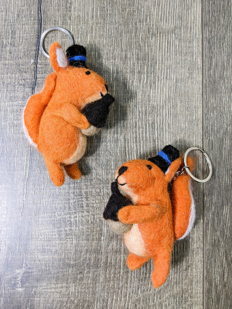 Felt Squirrel in Top Hat Keyring