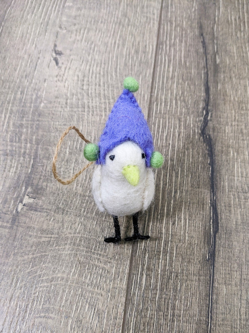 Felt Hanging White Bird with Hat