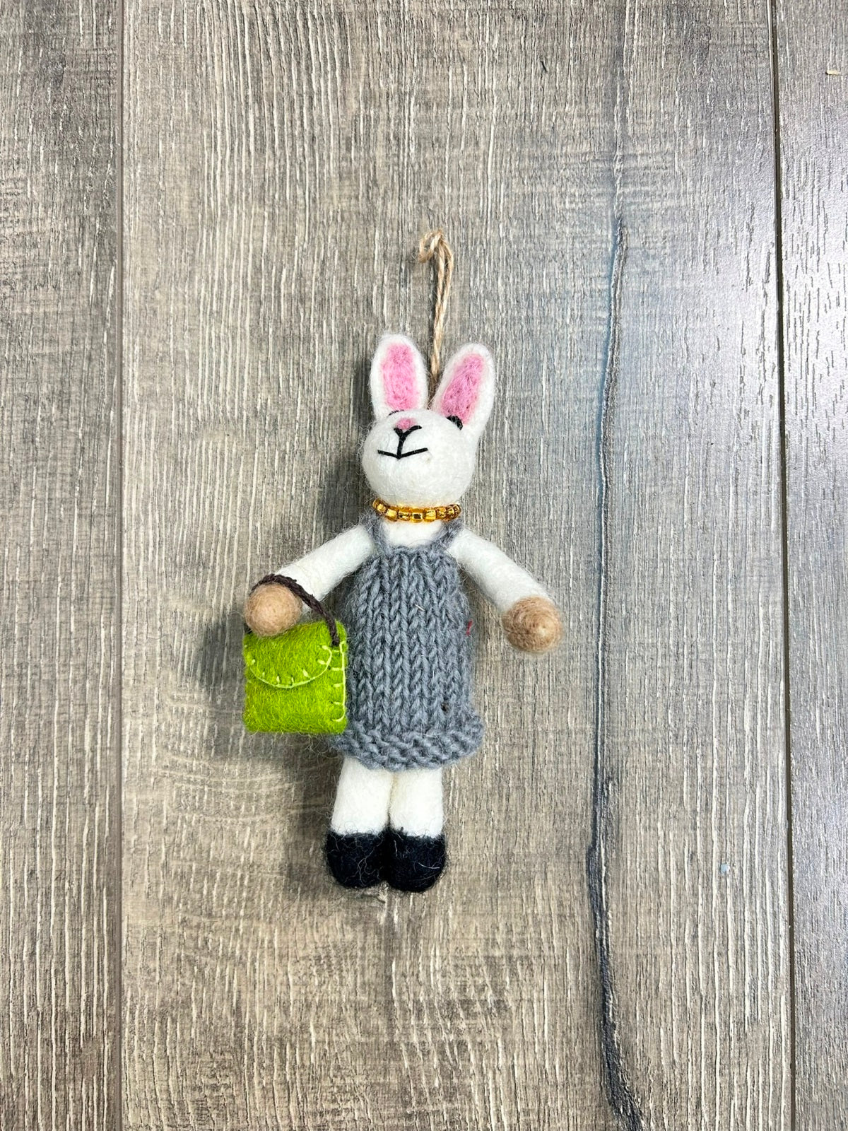 Felt Hanging Rabbit In Knitted Dress