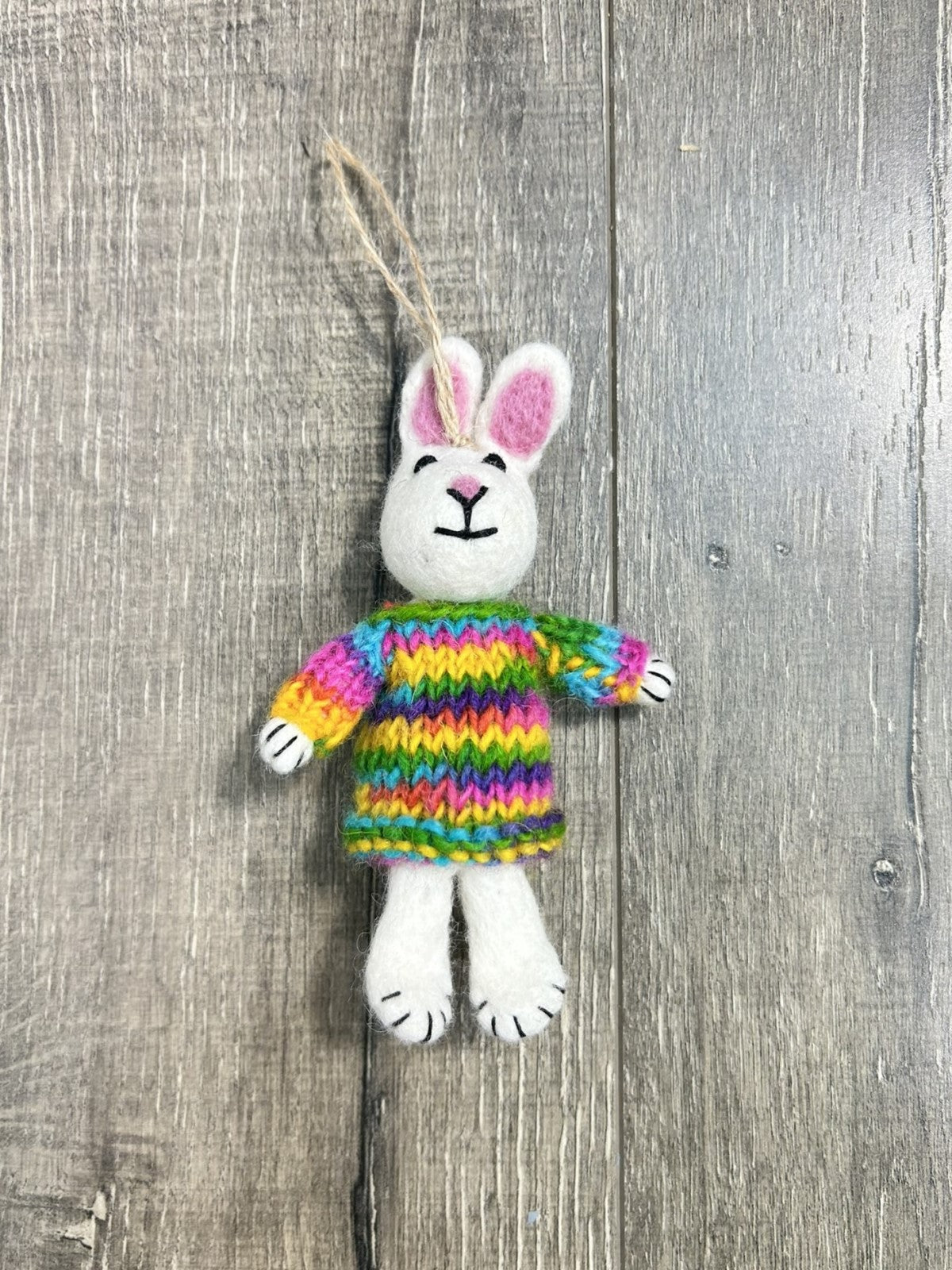 Fabric Hanging Rabbit Felt Hanging Rabbit In Rainbow Jumper – Gringo Fairtrade