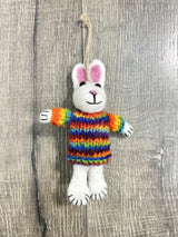 Felt Hanging Rabbit In Rainbow Jumper