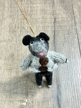 Felt Hanging Mouse In Cardigan