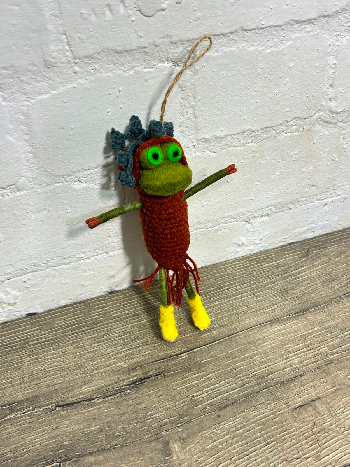 Felt Hanging Frog With Knitted Jacket