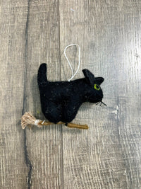 Felt Hanging Cat On Broomstick
