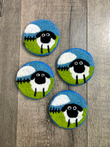 Set of 4 Round Felt Sheep Coasters