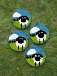 Set of 4 Round Felt Sheep Coasters