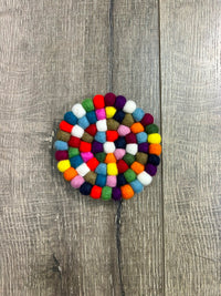 Set of 4 Multi Felt Bobble Round Coasters