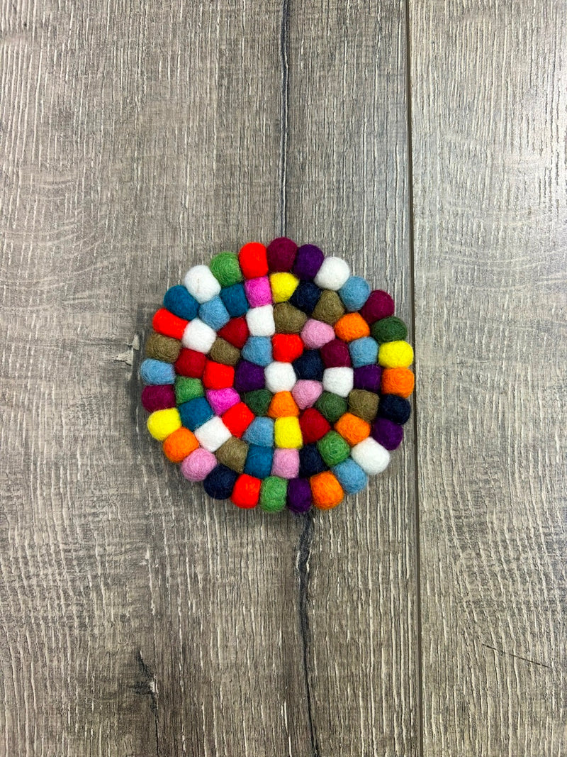 Set of 4 Multi Felt Bobble Round Coasters