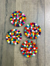 Set of 4 Multi Felt Bobble Round Coasters