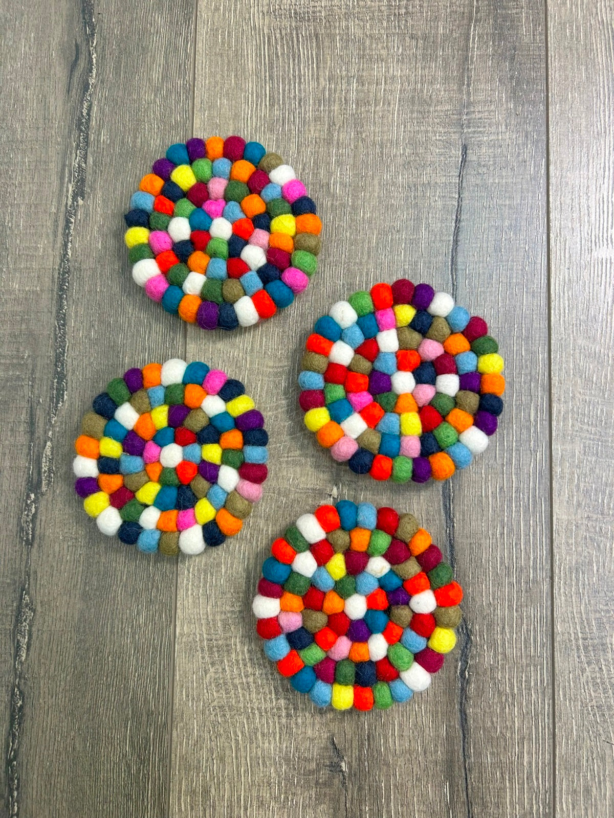 Set of 4 Multi Felt Bobble Round Coasters