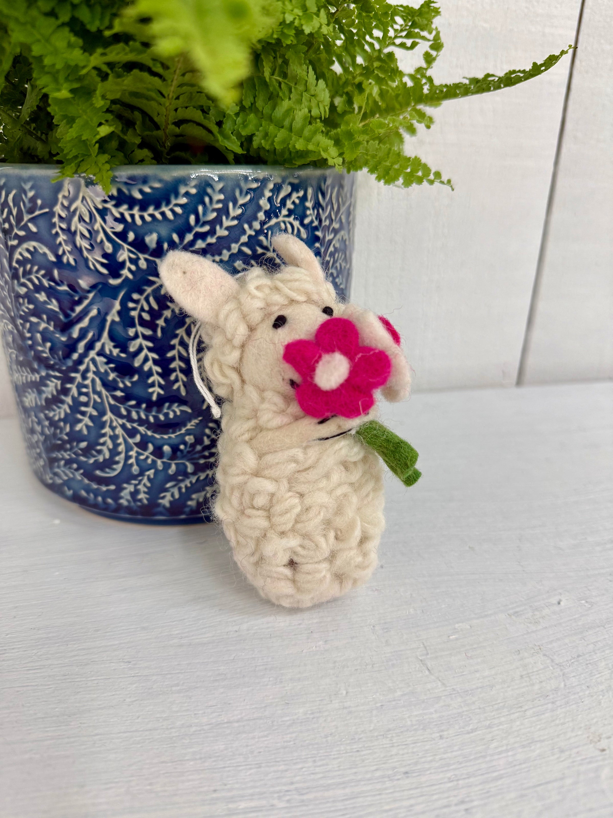 Hanging Felt Sheep with Flowers