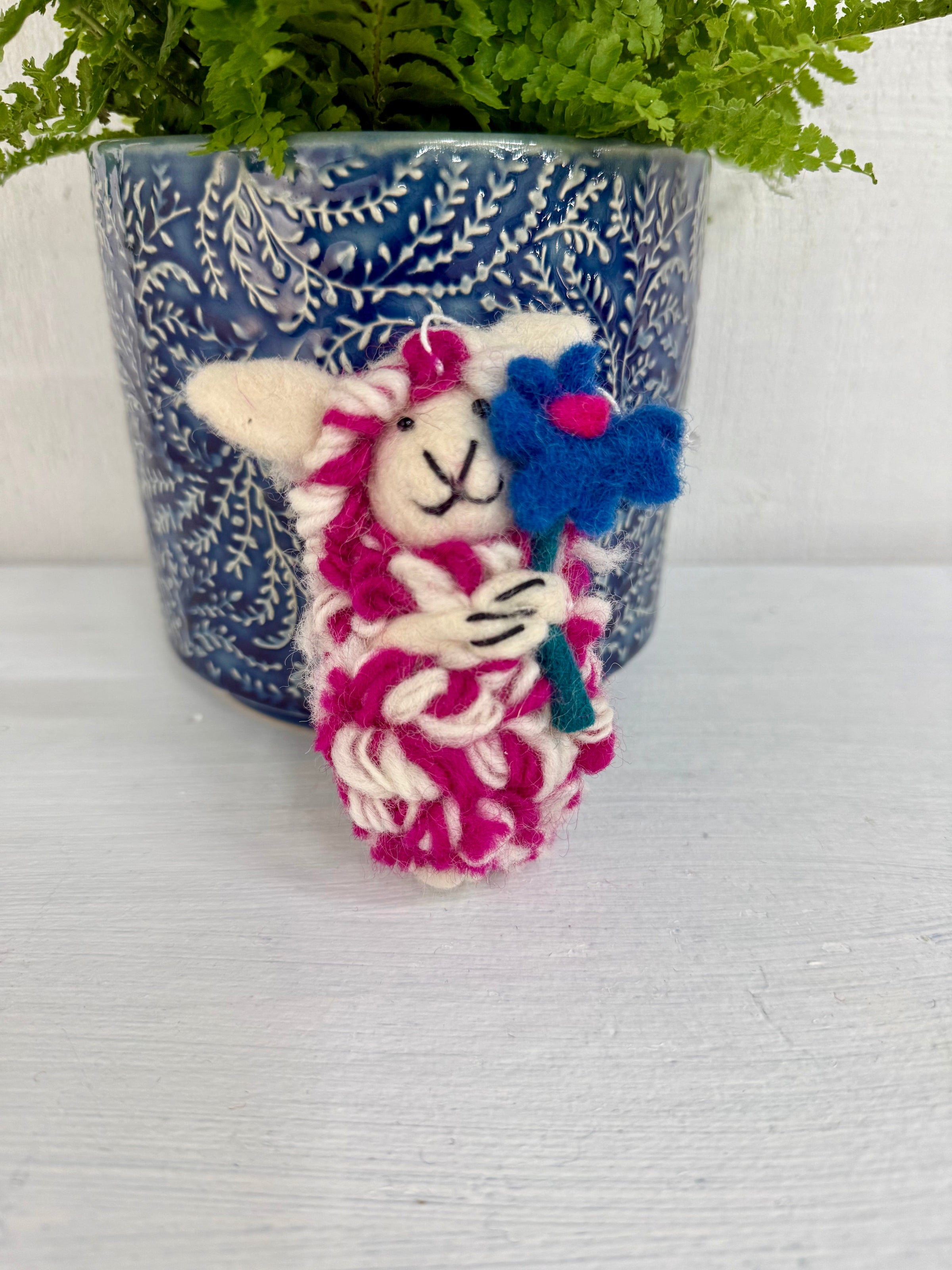 Hanging Felt Pink & White Sheep with Flower