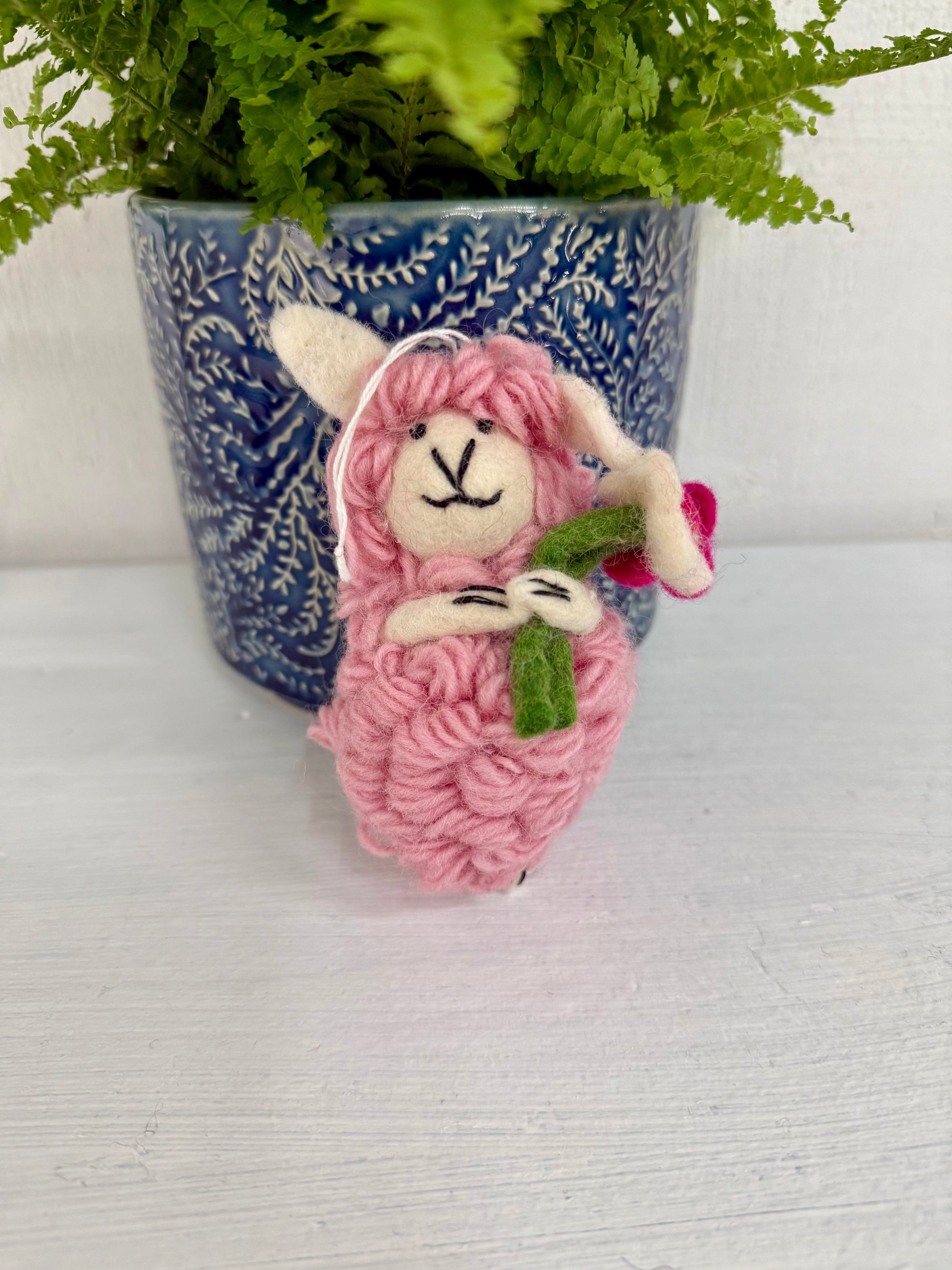 Hanging Felt Pink Sheep with Flowers