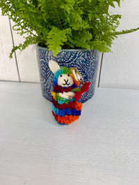 Felt Rainbow Sheep with Flower Keyring