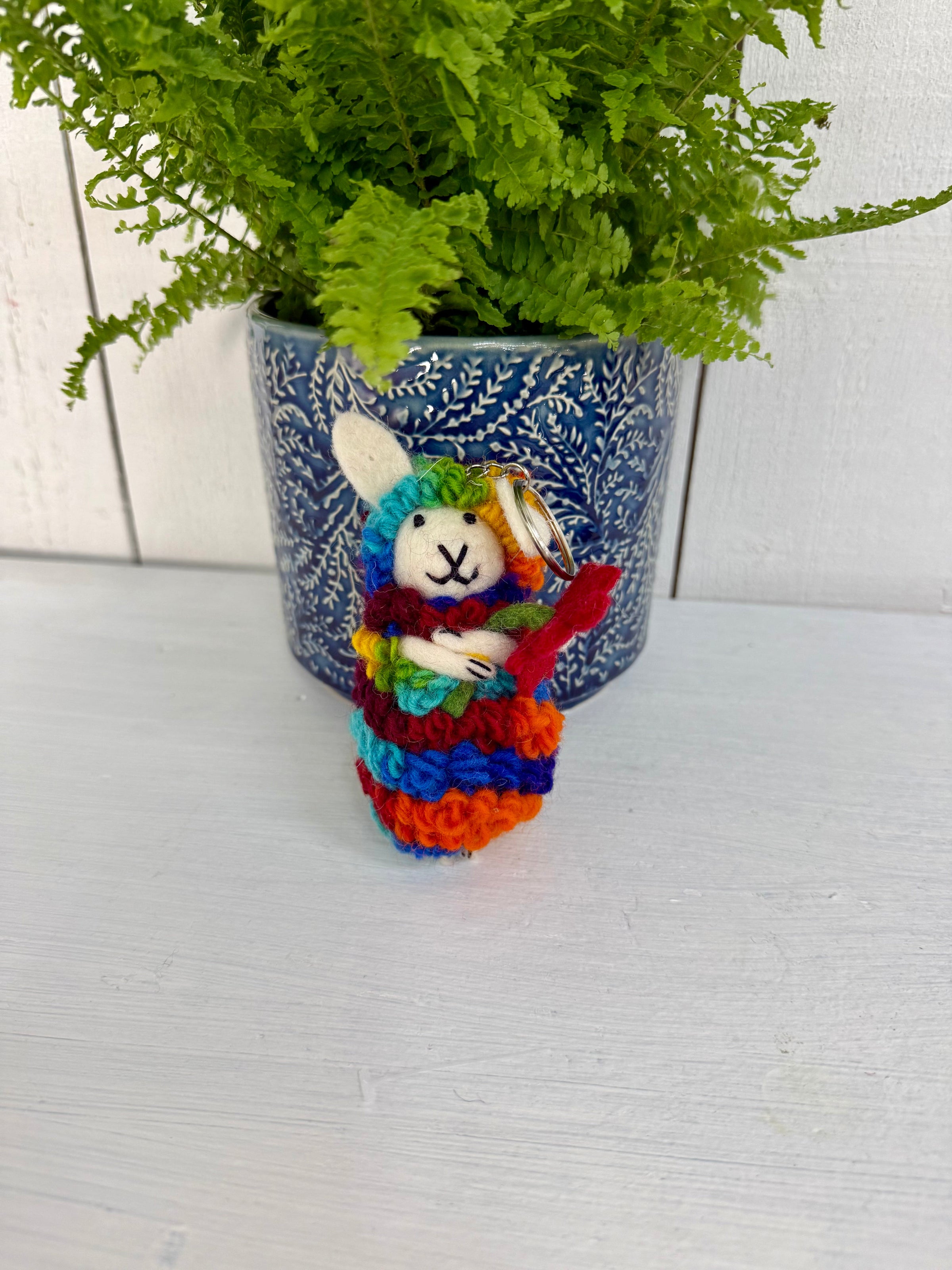 Felt Rainbow Sheep with Flower Keyring