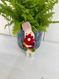 Hanging Felt Rabbit with Flowers
