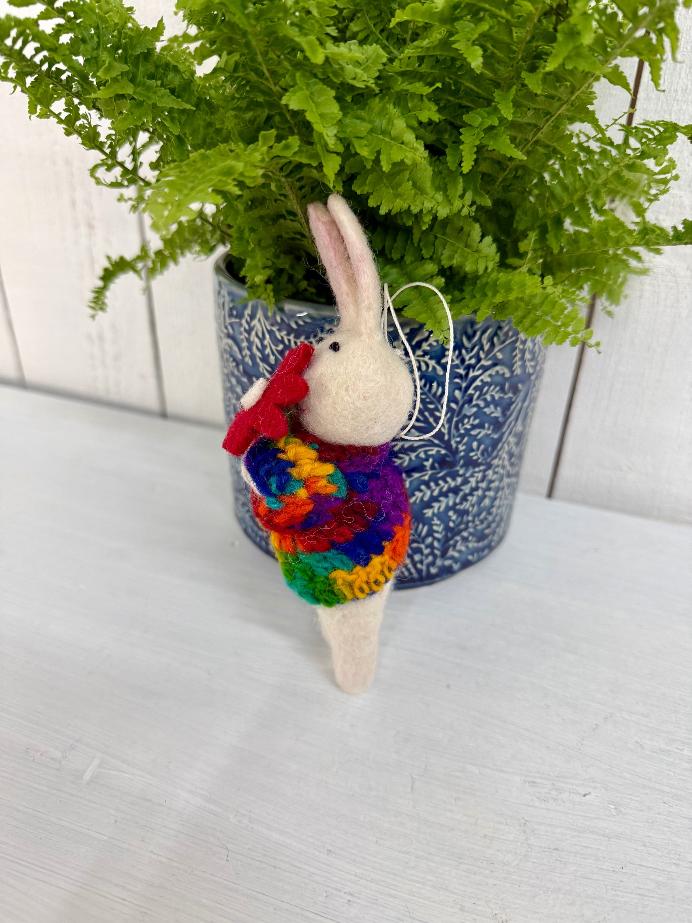 Hanging Felt Rabbit with Flowers