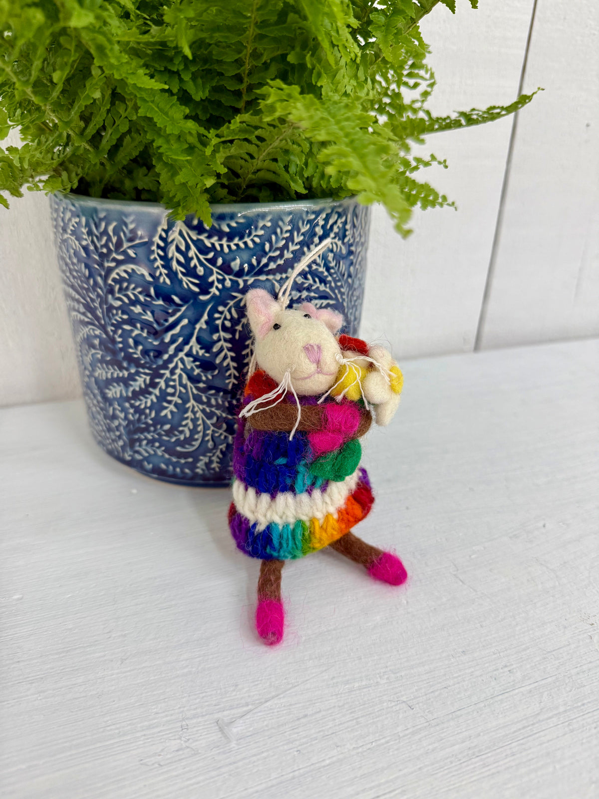 Hanging Felt Mouse with Flowers