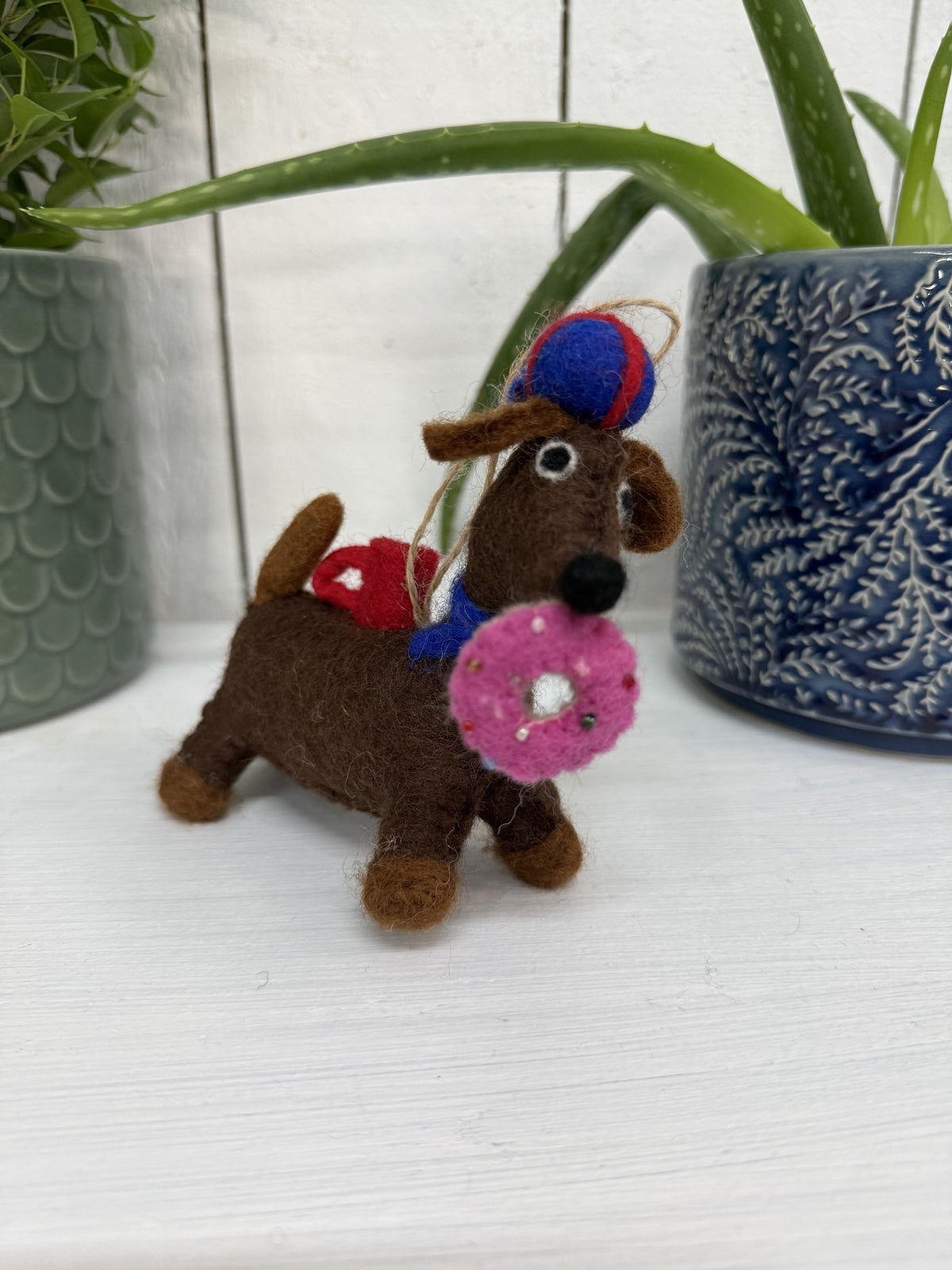 Felt Hanging Dog With Doughnut