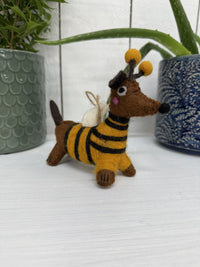 Felt Hanging Dog With Bee Outfit