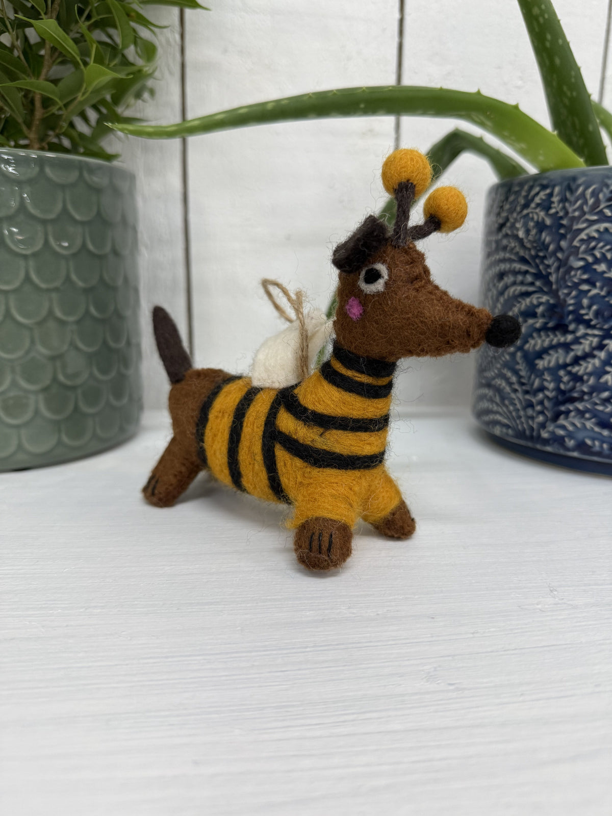 Felt Hanging Dog With Bee Outfit