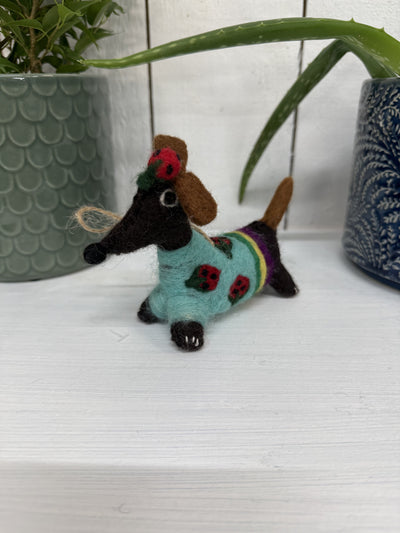 Felt Hanging Dog With Strawberry Jumper