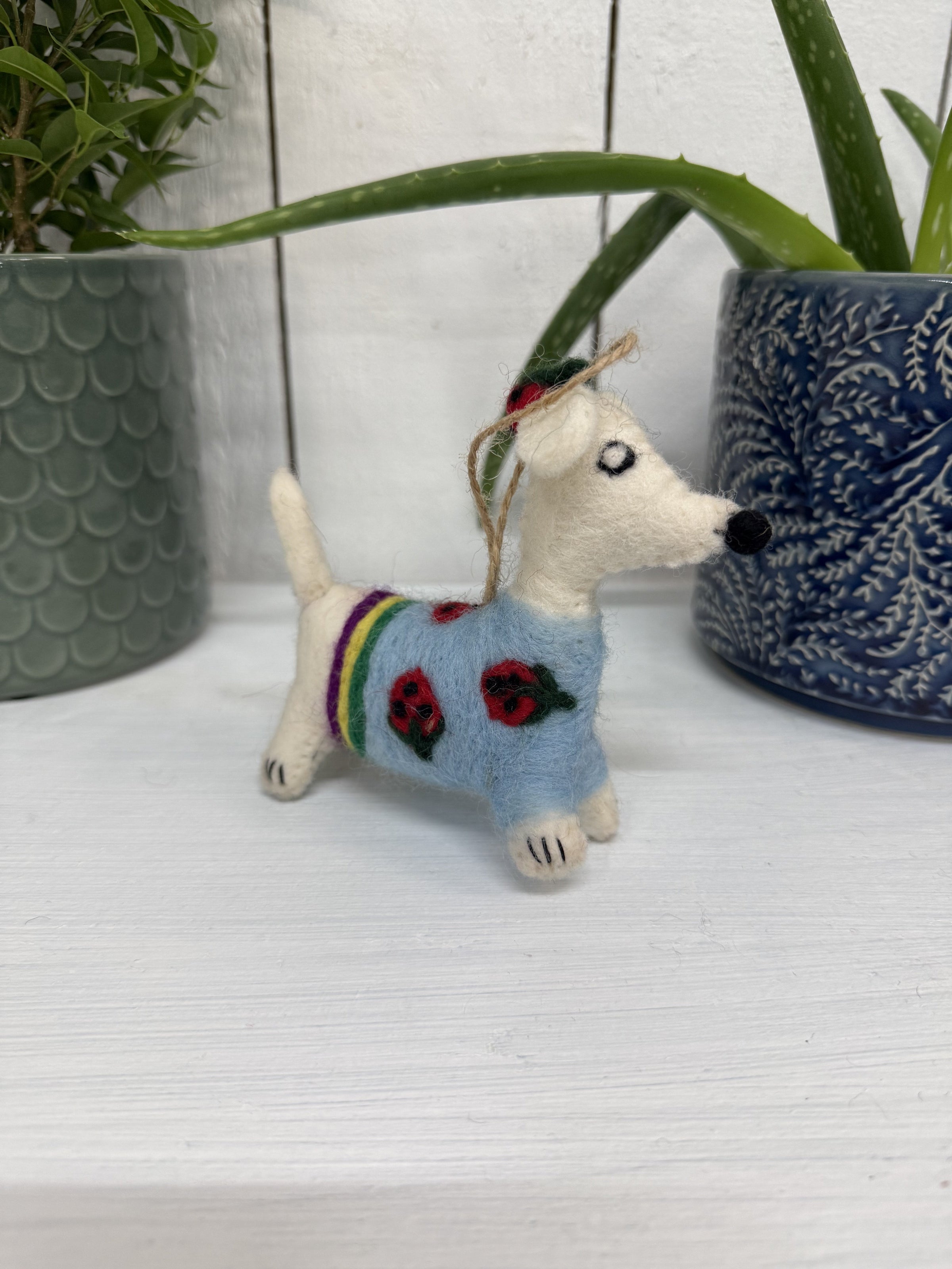 Felt Hanging Dog With Strawberry Jumper