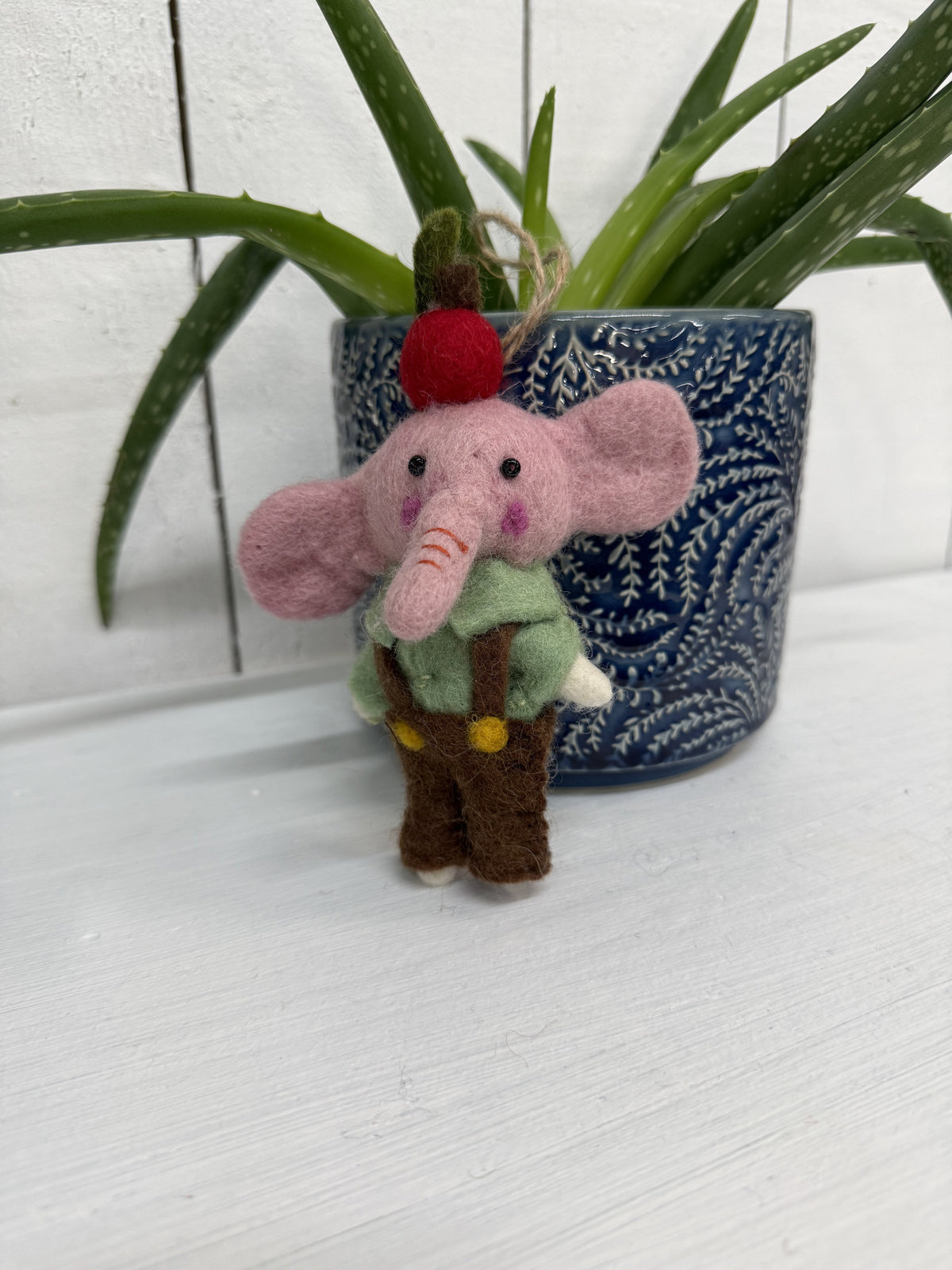 Felt Hanging Elephant In Dungarees