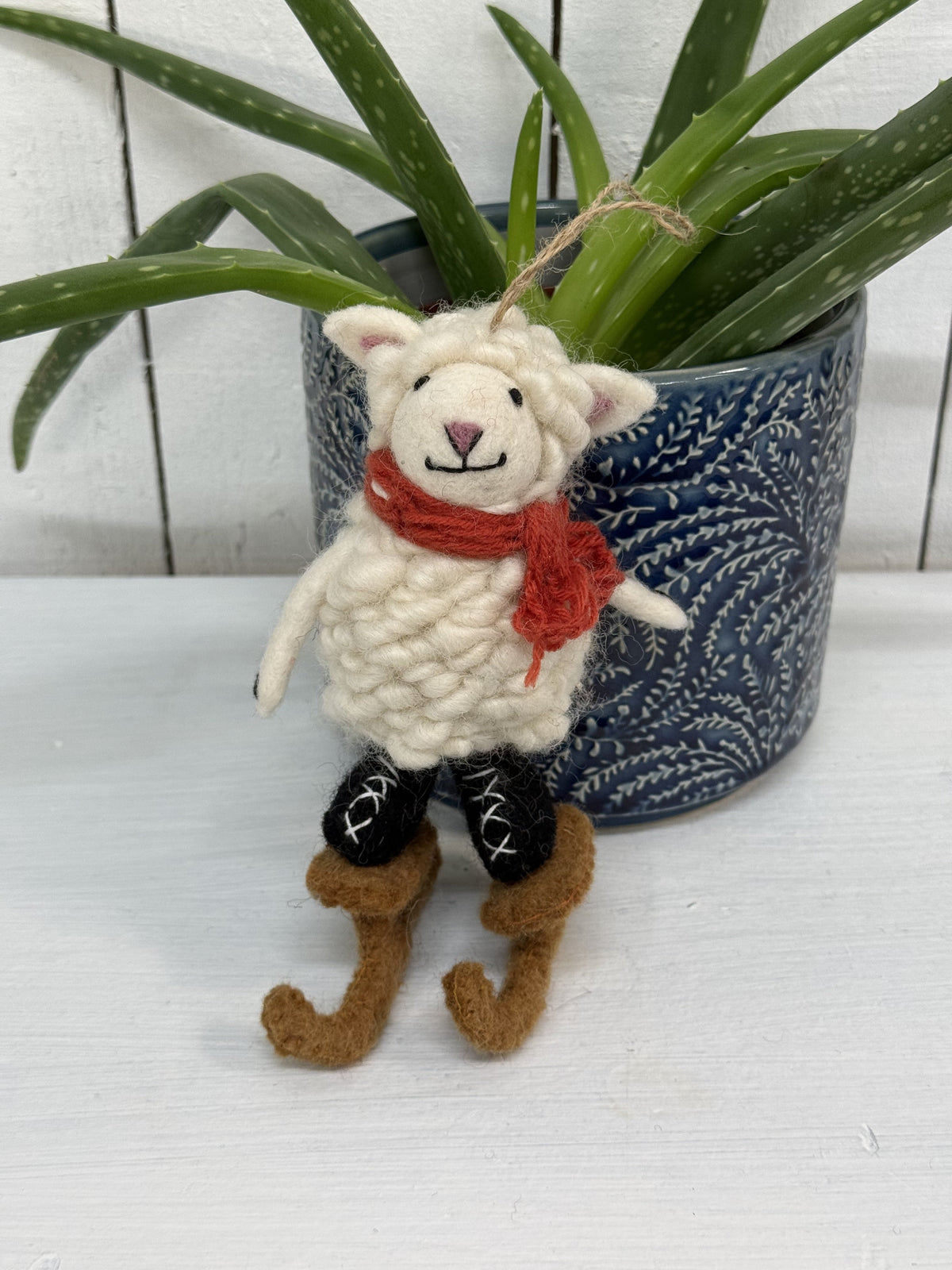 Felt Hanging Skater Sheep With Scarf