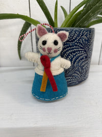 Felt Hanging Cat In Dress