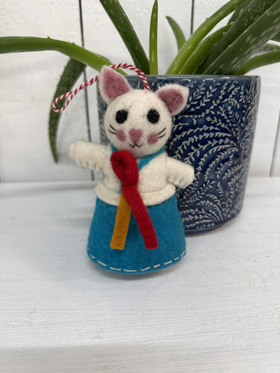 Felt Hanging Cat In Dress