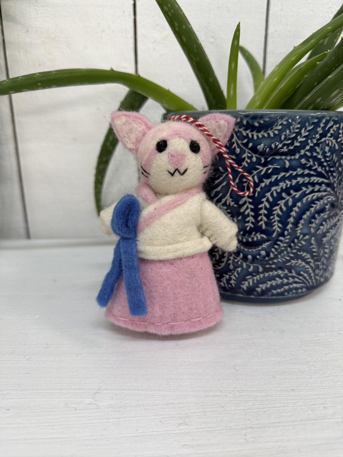 Felt Hanging Cat In Dress