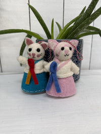 Felt Hanging Cat In Dress