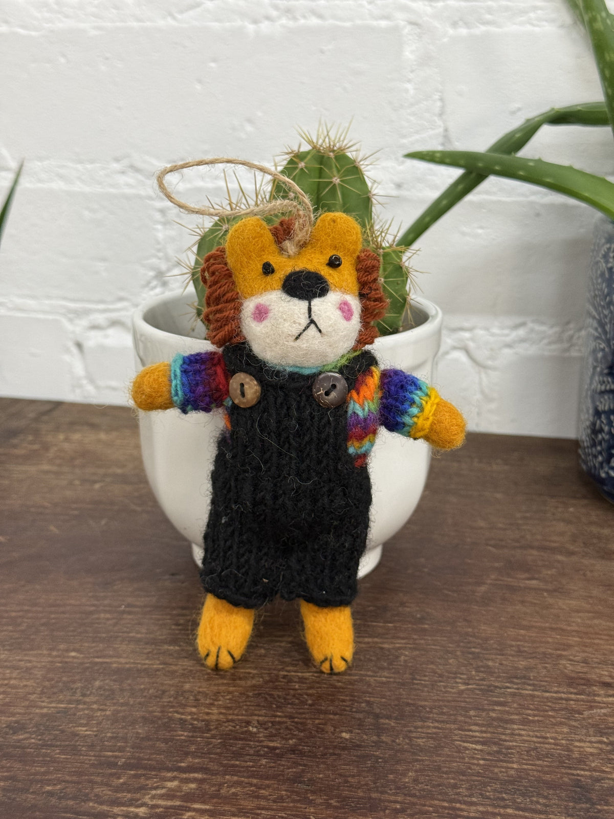 Felt Hanging Lion In Dungarees