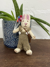 Felt Rabbit In Dungarees With Balloons