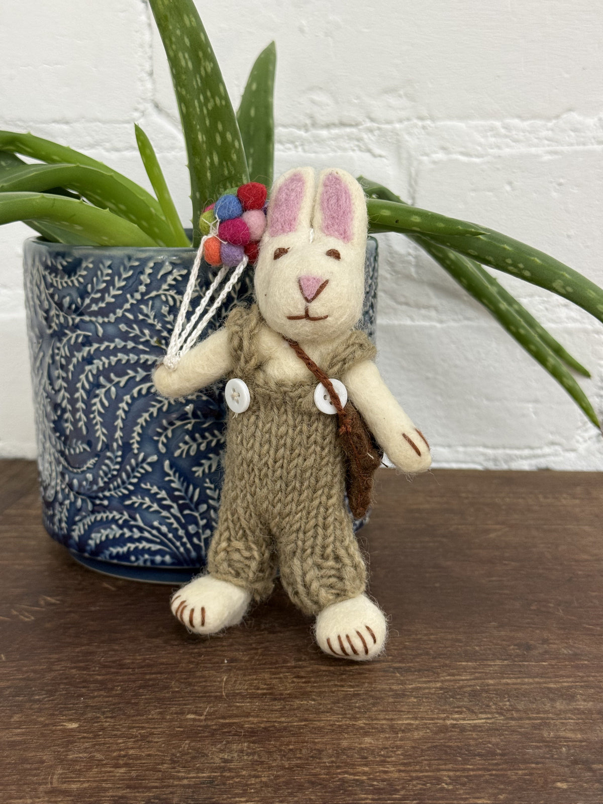 Felt Rabbit In Dungarees With Balloons