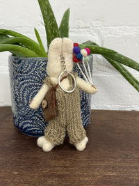 Felt Rabbit In Dungarees With Balloons
