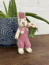Felt Rabbit In Dungarees With Flowers