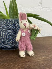 Felt Rabbit In Dungarees With Flowers