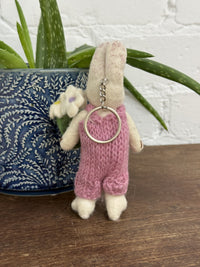 Felt Rabbit In Dungarees With Flowers