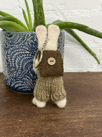 Felt Rabbit In Dungarees With Book & Bag