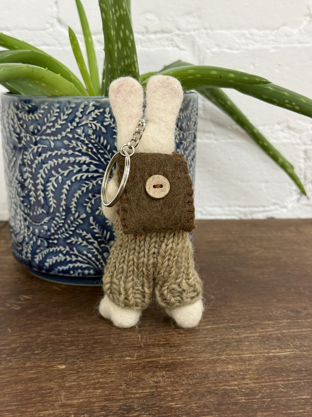 Felt Rabbit In Dungarees With Book & Bag