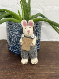 Felt Rabbit In Dungarees With Book & Bag