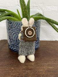 Felt Rabbit In Dungarees With Book & Bag